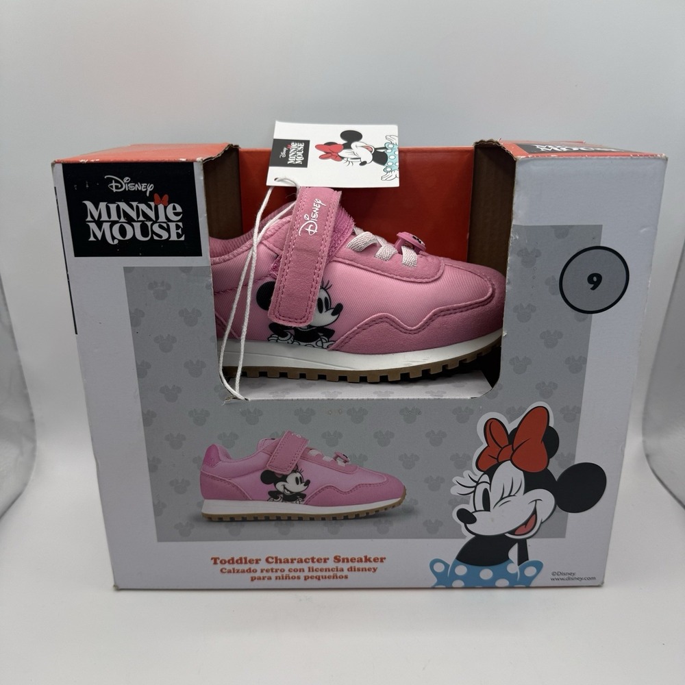 Disney Minnie Mouse Toddler Retro Sneakers Pink Size 9 Hook Loop New In Box